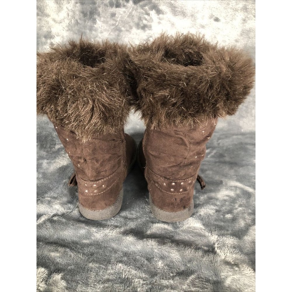 Piper Girls Boots Brown Bling Faux Fur Tops Size 7 - Picture 10 of 12